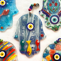 Glass Hamsa with Evil Eye