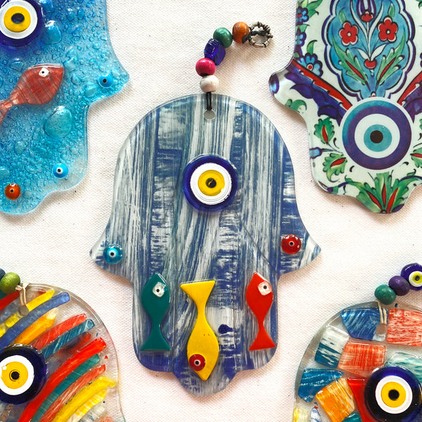 Glass Hamsa with Evil Eye