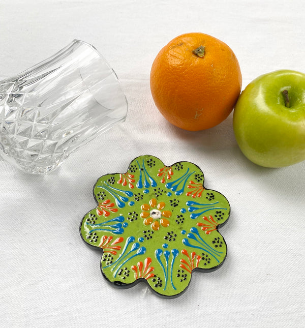 Lime Green Hand-Painted Coasters