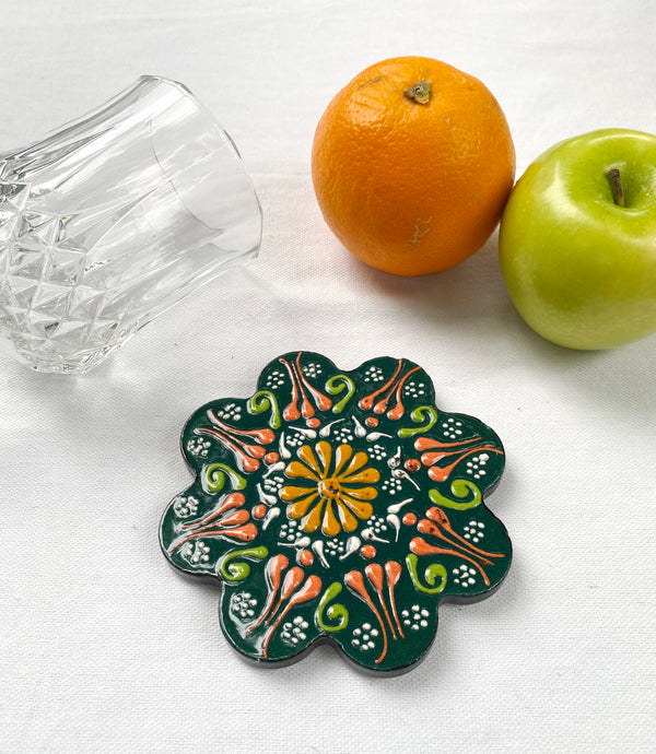 Green Hand-Painted Coasters